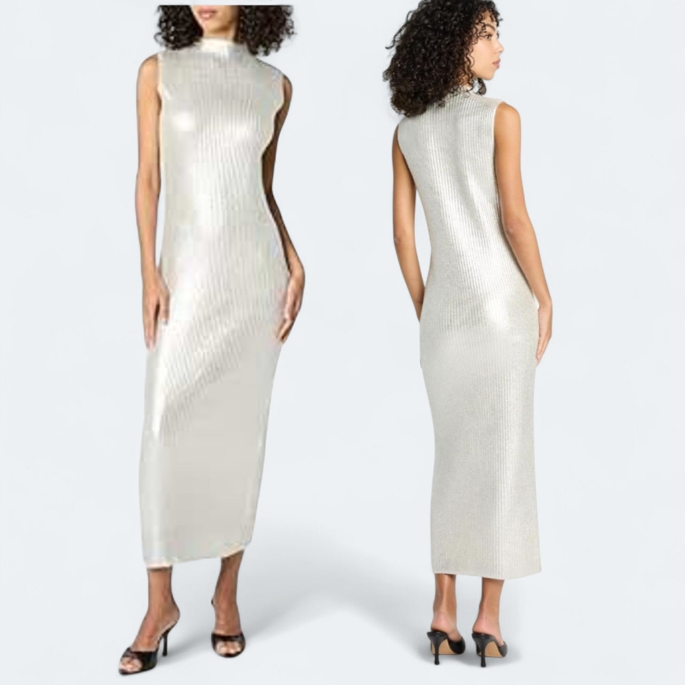 NWT The Drop Elegant Sleeveless Sweater Dress In Silver Size Large